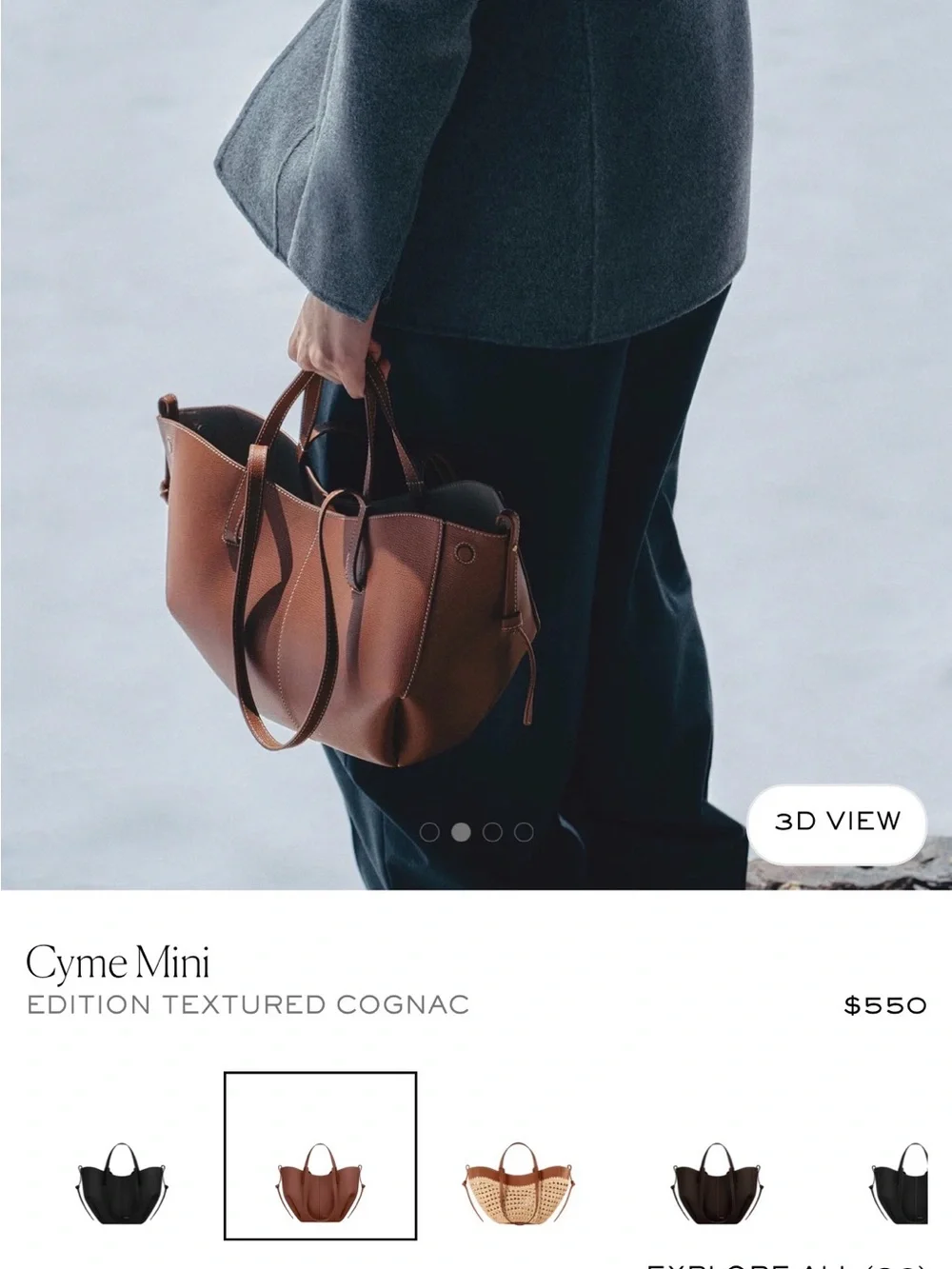 Polene Cyme Mini EDITION TEXTURED COGNAC Small Expandable Tote Hand/Shoulder Bag